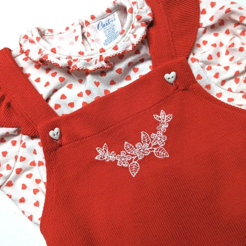 Vintage Carter's Pinafore Outfit Baby Girls Size 12m Red Heart